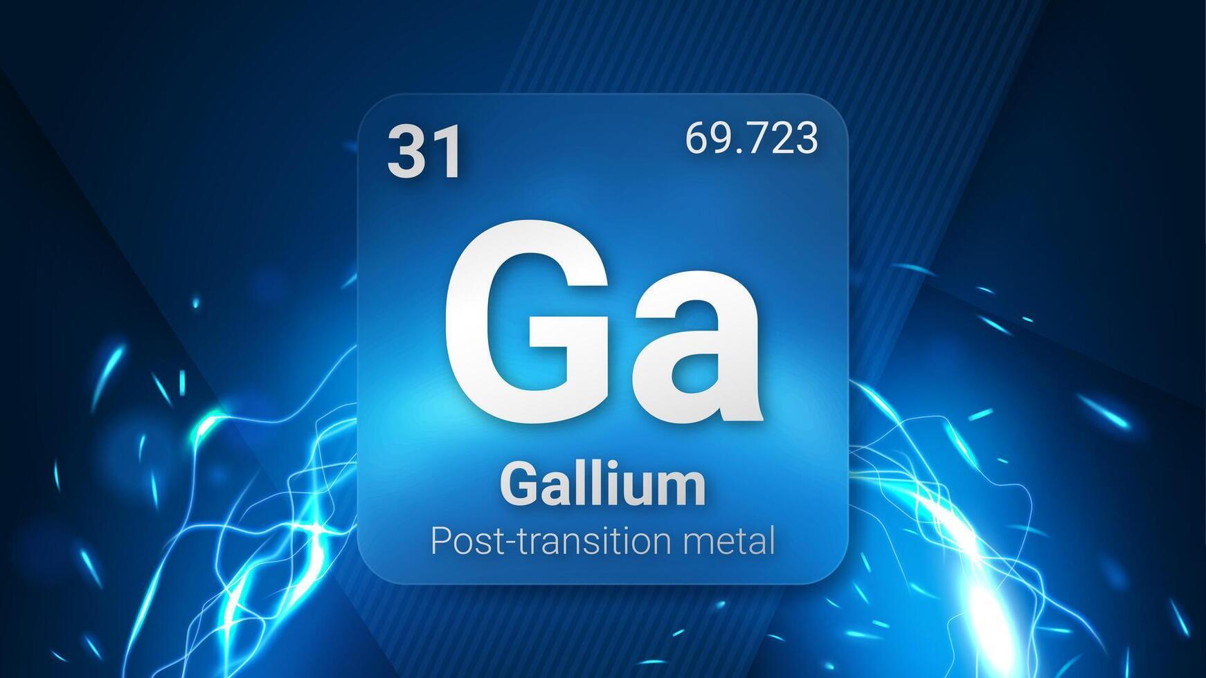 Gallium Post Transition Metal, Glass Morphism Element Futuristic Neon Light Glow Background Periodic Table, Chemical Symbol, Name, Atomic Mass, Atomic Number, Illustration vector
