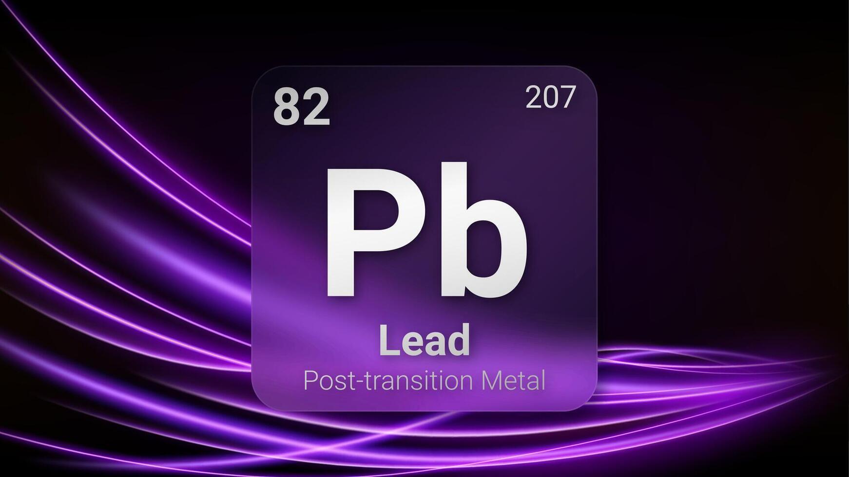 Lead Post Transition Metal, Glass Morphism Element Futuristic Neon Light Glow Background Periodic Table, Chemical Symbol, Name, Atomic Mass, Atomic Number, Illustration vector