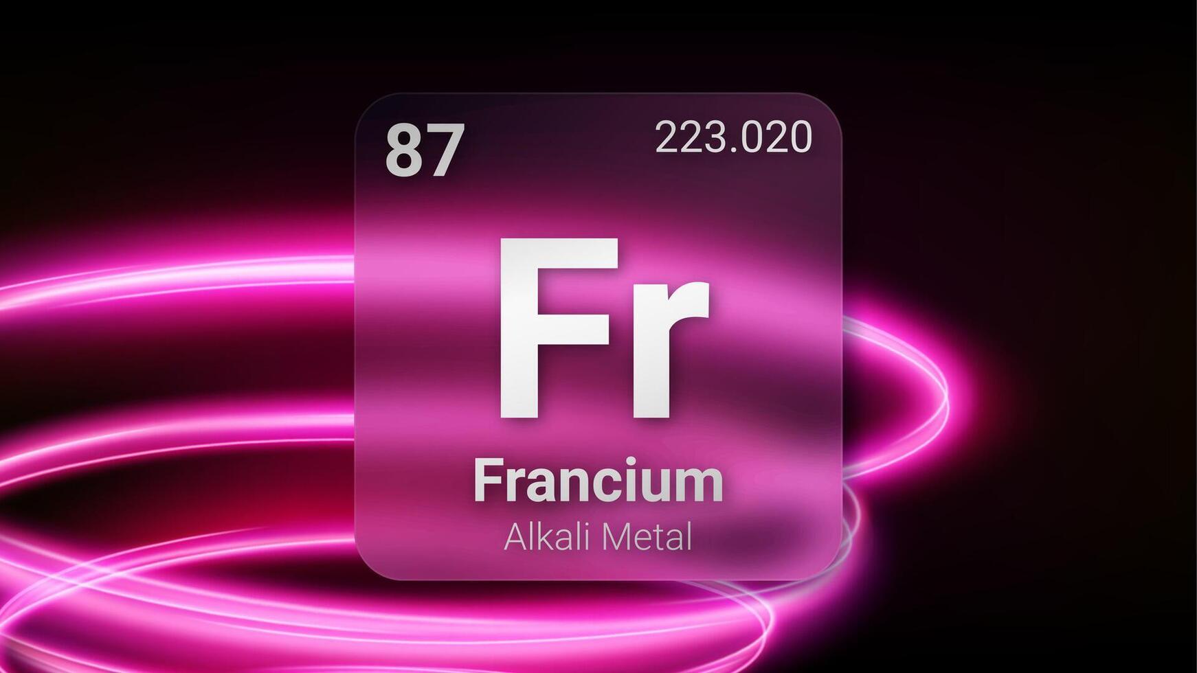 Francium Alkali Metal, Glass Morphism Element Futuristic Neon Light Glow Background Periodic Table, Chemical Symbol, Name, Atomic Mass, Atomic Number, Illustration vector