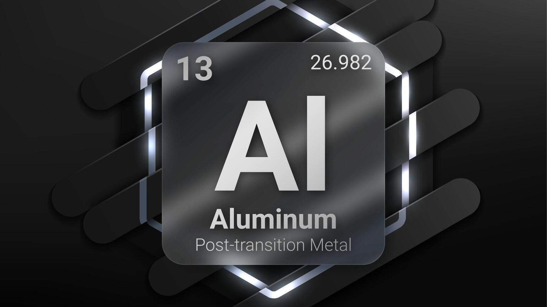 Aluminum Post Transition Metal, Glass Morphism Element Futuristic Neon Light Glow Background Periodic Table, Chemical Symbol, Name, Atomic Mass, Atomic Number, Illustration vector