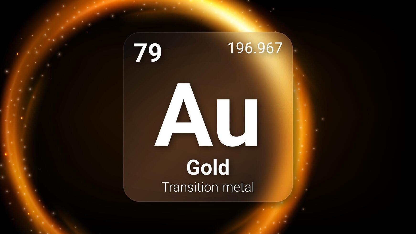 Gold Transition Metal, Glass Morphism Element Futuristic Neon Light Glow Background Periodic Table, Chemical Symbol, Name, Atomic Mass, Atomic Number, Illustration vector
