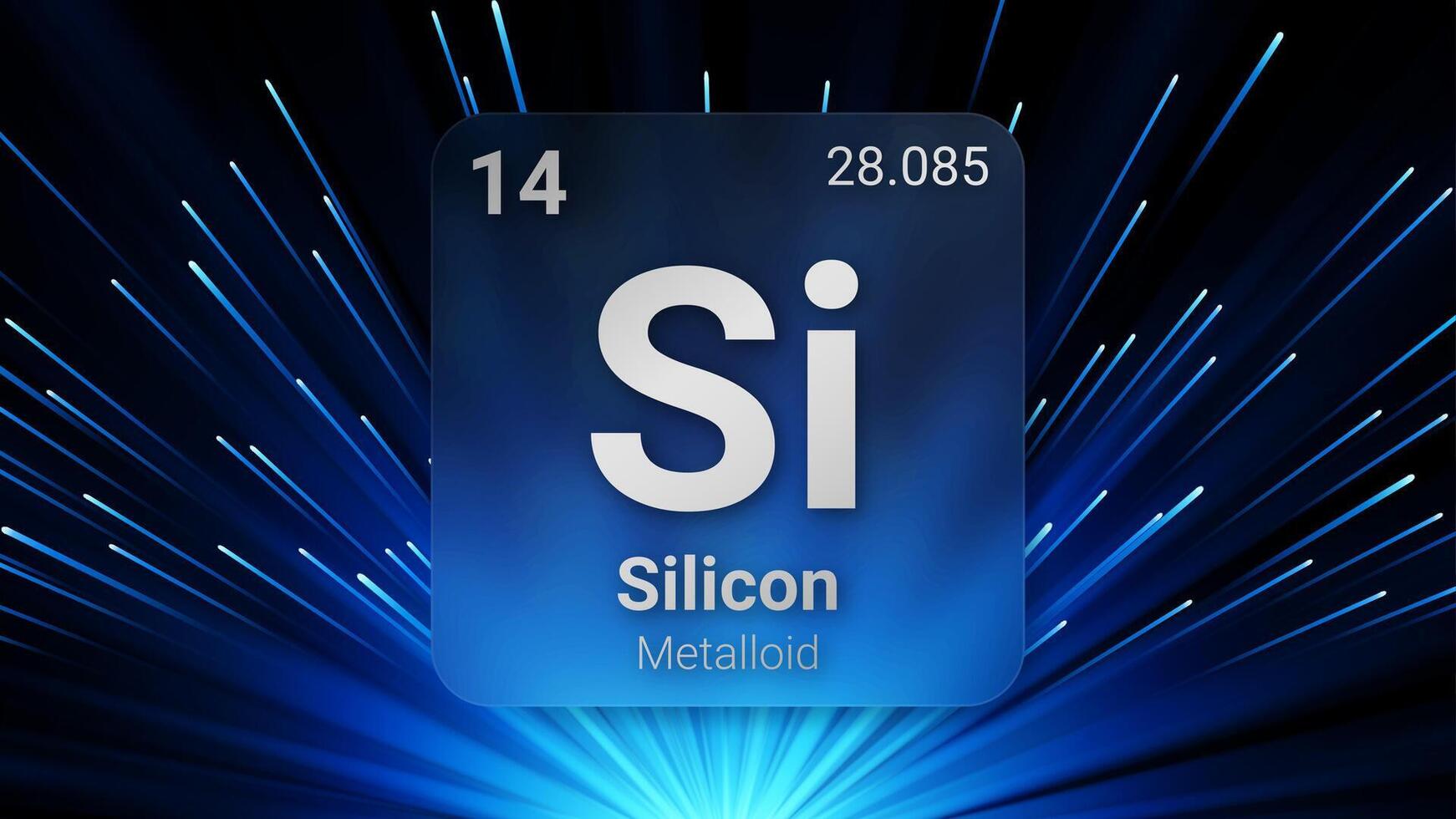 Silicon Metalloid, Glass Morphism Element Futuristic Neon Light Glow Background Periodic Table, Chemical Symbol, Name, Atomic Mass, Atomic Number, Illustration vector