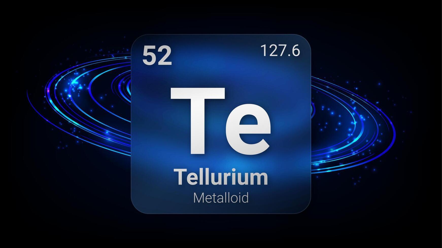 Tellurium Metalloid, Glass Morphism Element Futuristic Neon Light Glow Background Periodic Table, Chemical Symbol, Name, Atomic Mass, Atomic Number, Illustration vector