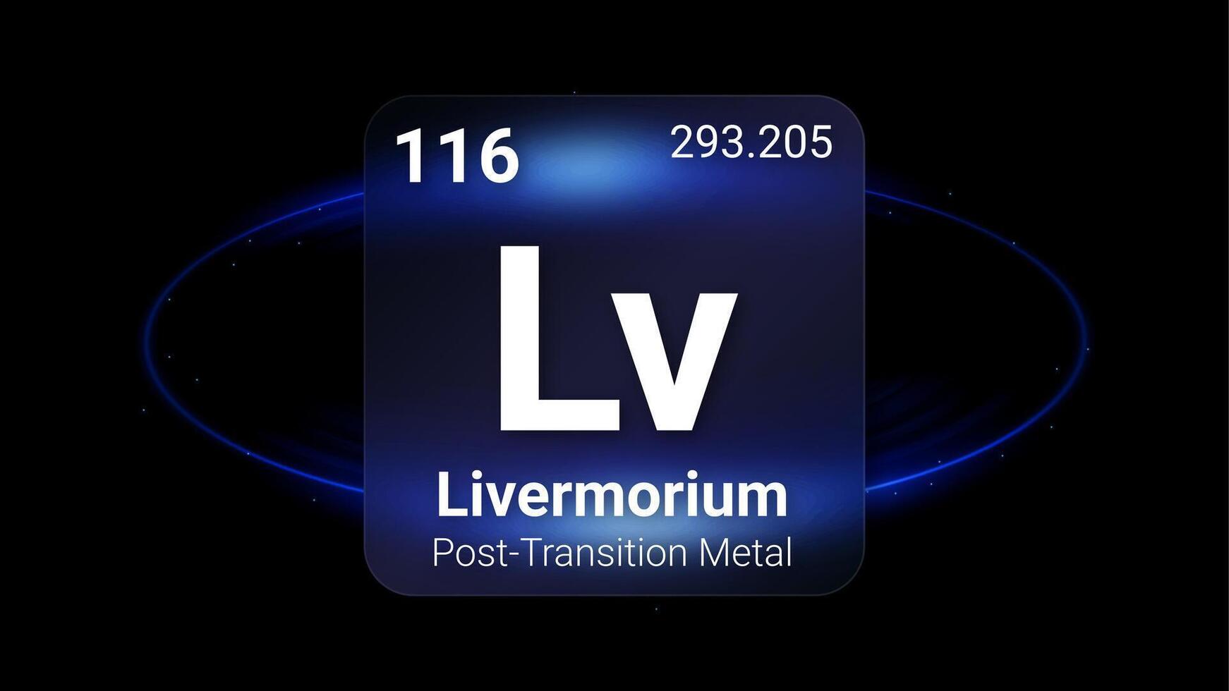 Livermorium Post Transition Metal, Glass Morphism Element Futuristic Neon Light Glow Background Periodic Table, Chemical Symbol, Name, Atomic Mass, Atomic Number, Illustration vector