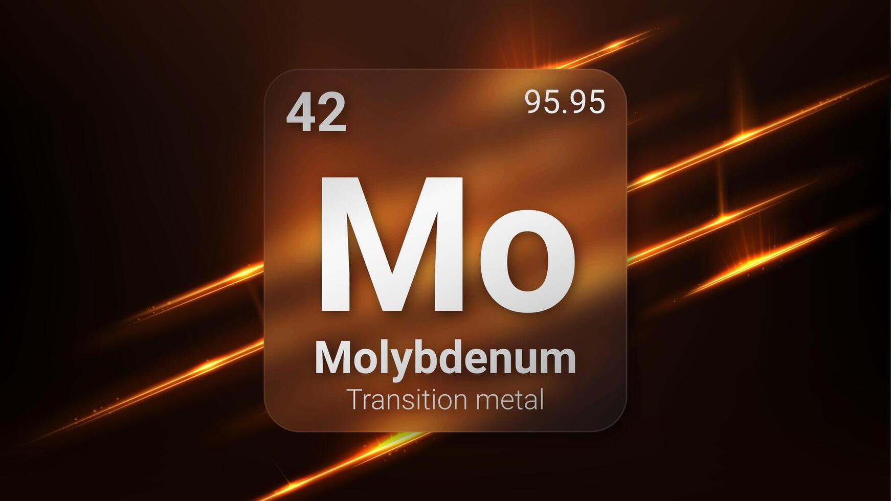 Molybdenum Transition Metal, Glass Morphism Element Futuristic Neon Light Glow Background Periodic Table, Chemical Symbol, Name, Atomic Mass, Atomic Number, Illustration vector
