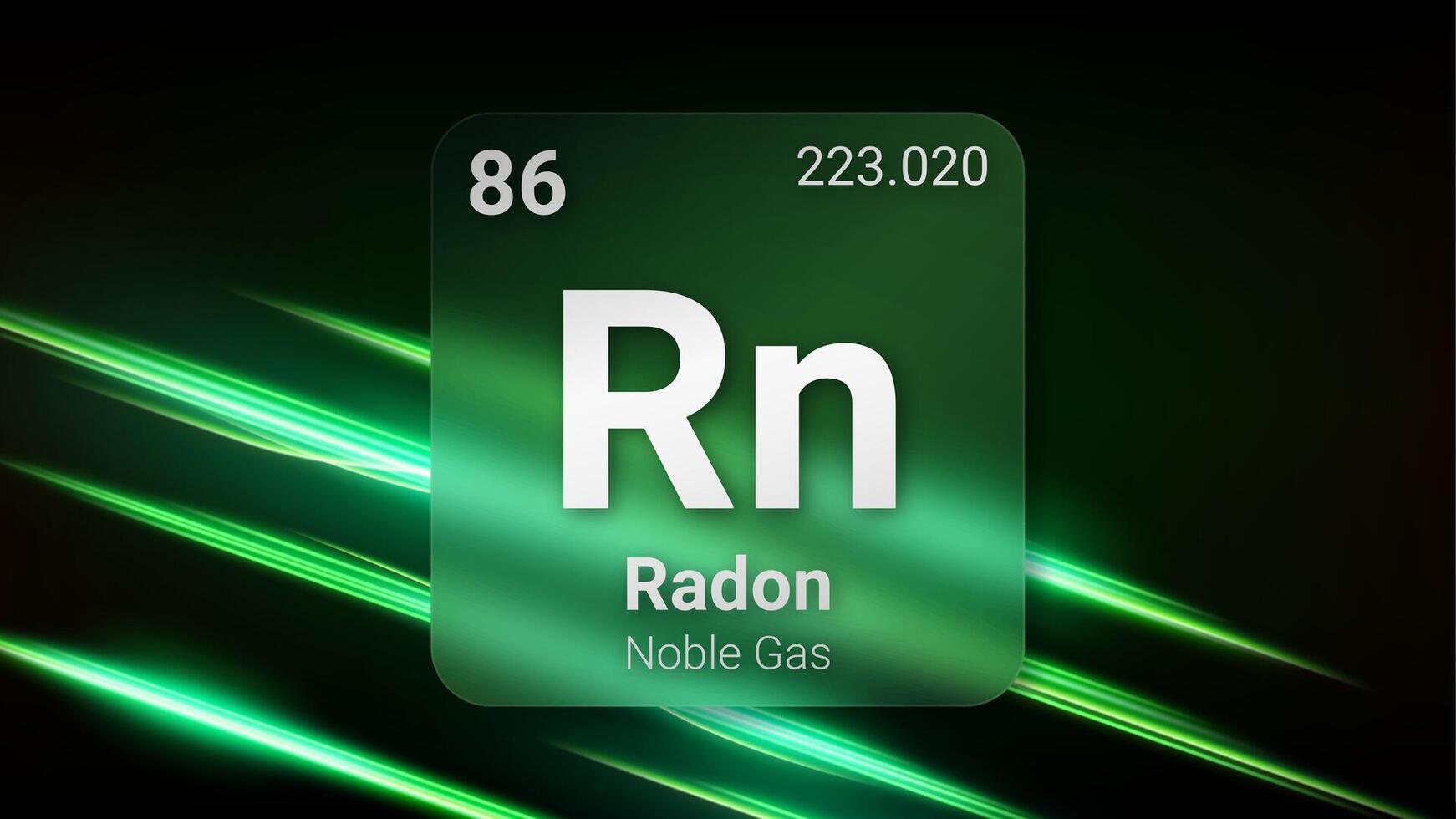 Radon Noble Gas, Glass Morphism Element Futuristic Neon Light Glow Background Periodic Table, Chemical Symbol, Name, Atomic Mass, Atomic Number, Illustration vector
