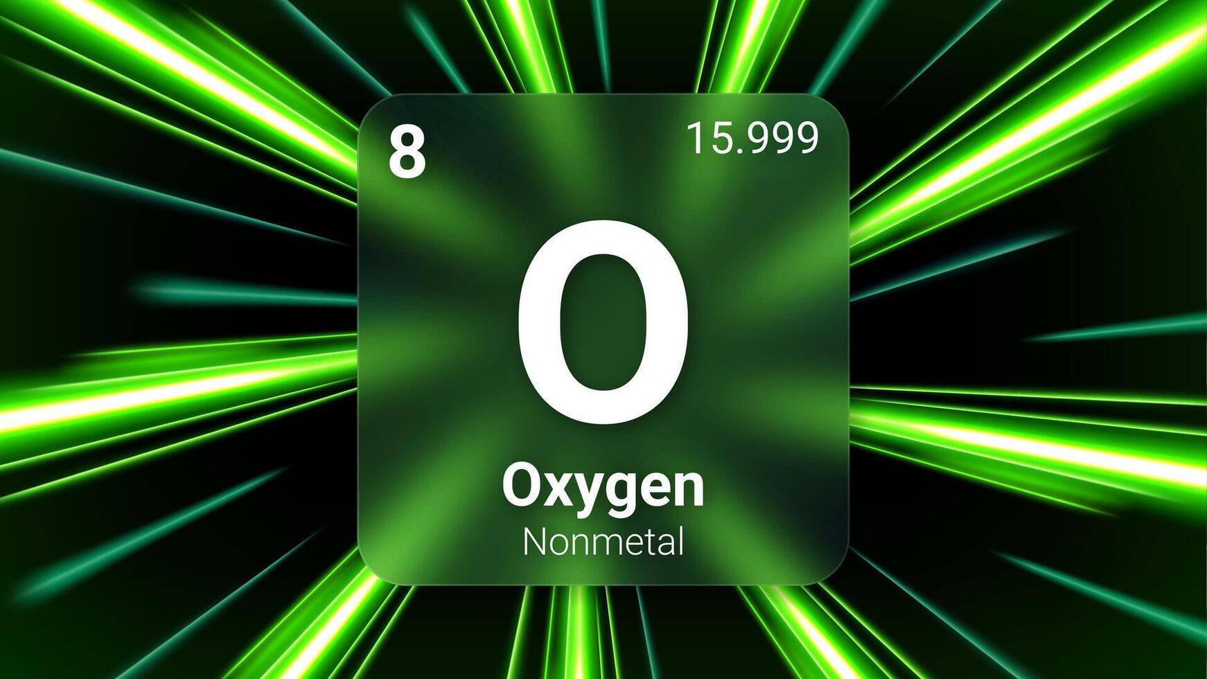 Oxygen Nonmetal, Glass Morphism Element Futuristic Neon Light Glow Background Periodic Table, Chemical Symbol, Name, Atomic Mass, Atomic Number, Illustration vector