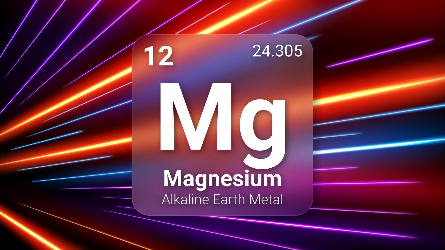 Magnesium Alkali Earth Metal, Glass Morphism Element Futuristic Neon Light Glow Background Periodic Table, Chemical Symbol, Name, Atomic Mass, Atomic Number, Illustration vector