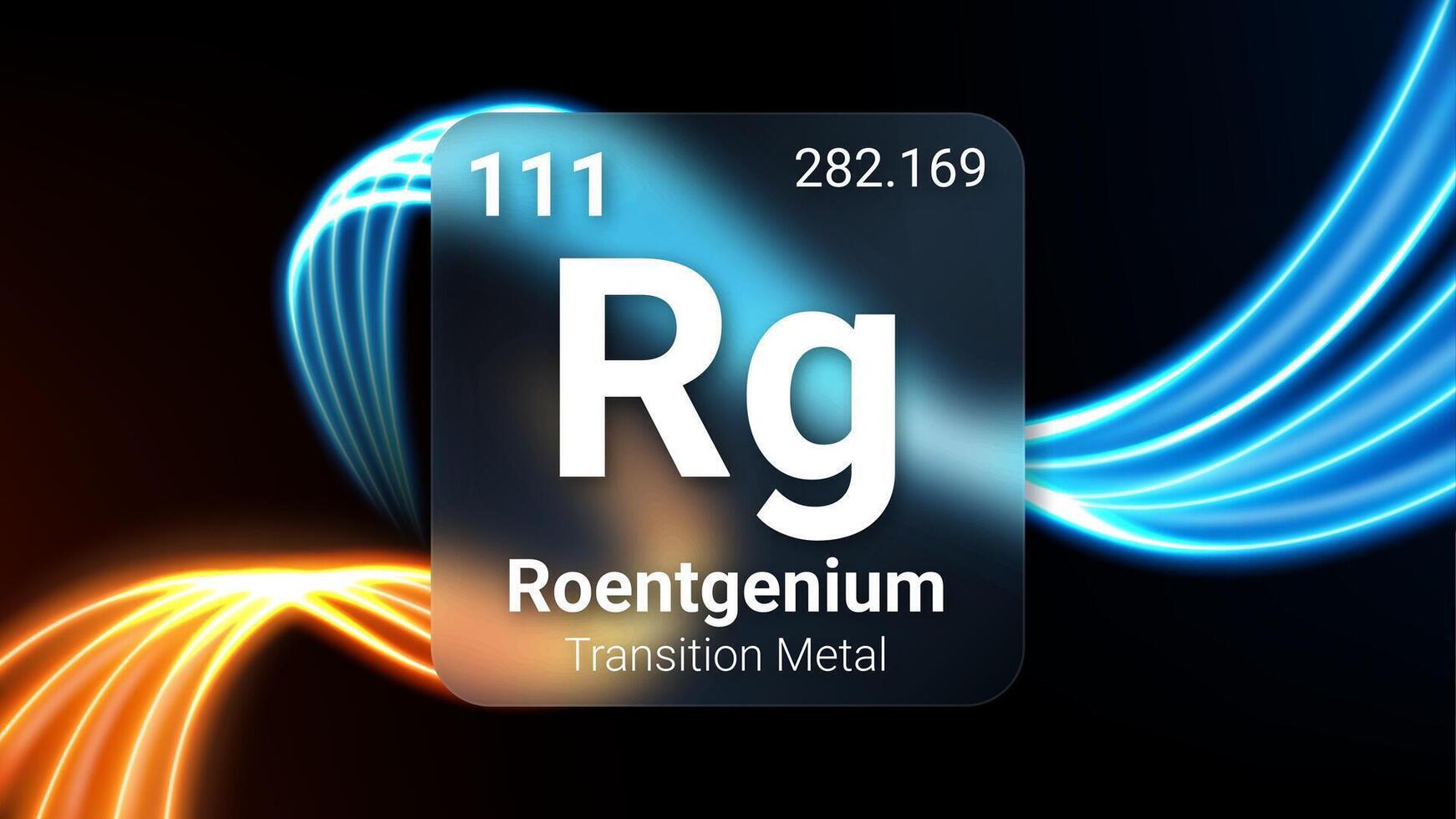 Roentgenium Transition Metal, Glass Morphism Element Futuristic Neon Light Glow Background Periodic Table, Chemical Symbol, Name, Atomic Mass, Atomic Number, Illustration vector