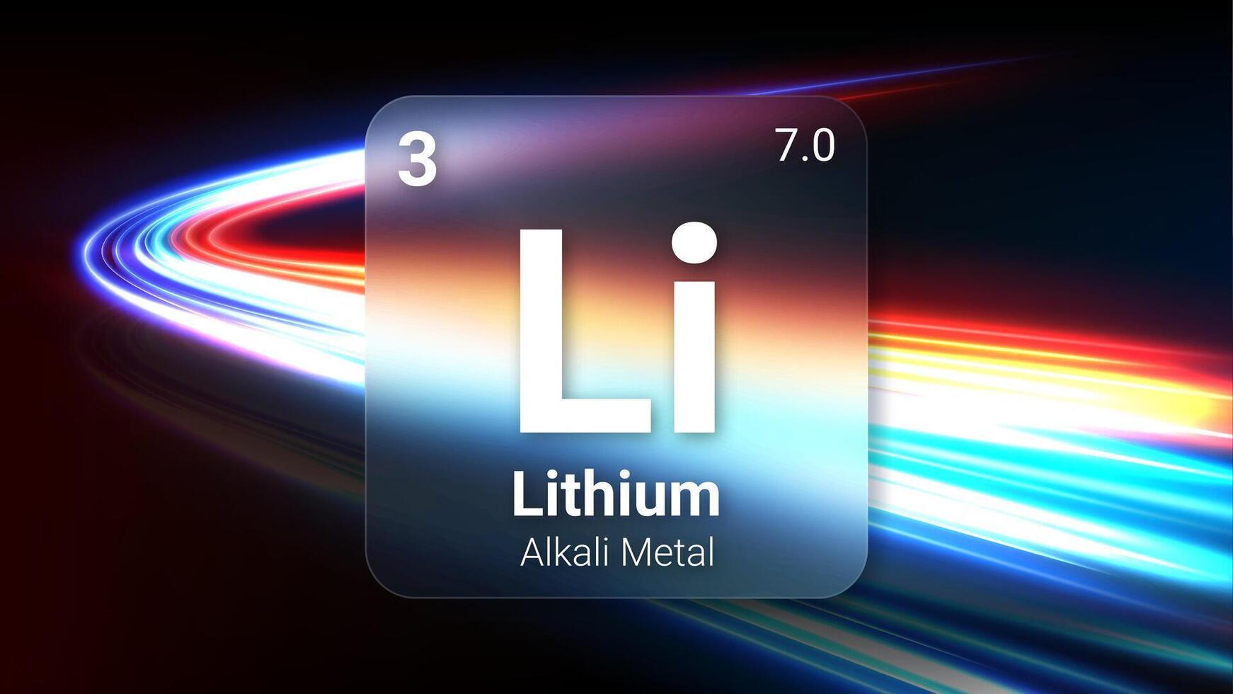 Lithium Alkali Metal, Glass Morphism Element Futuristic Neon Light Glow Background Periodic Table, Chemical Symbol, Name, Atomic Mass, Atomic Number, Illustration vector