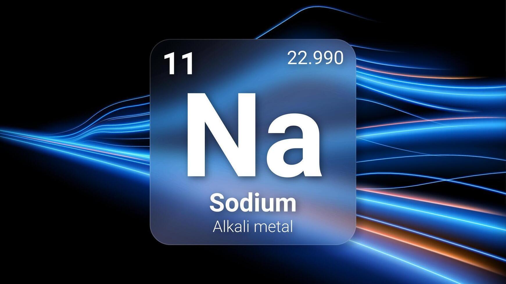 Sodium Alkali Metal, Glass Morphism Element Futuristic Neon Light Glow Background Periodic Table, Chemical Symbol, Name, Atomic Mass, Atomic Number, Illustration vector