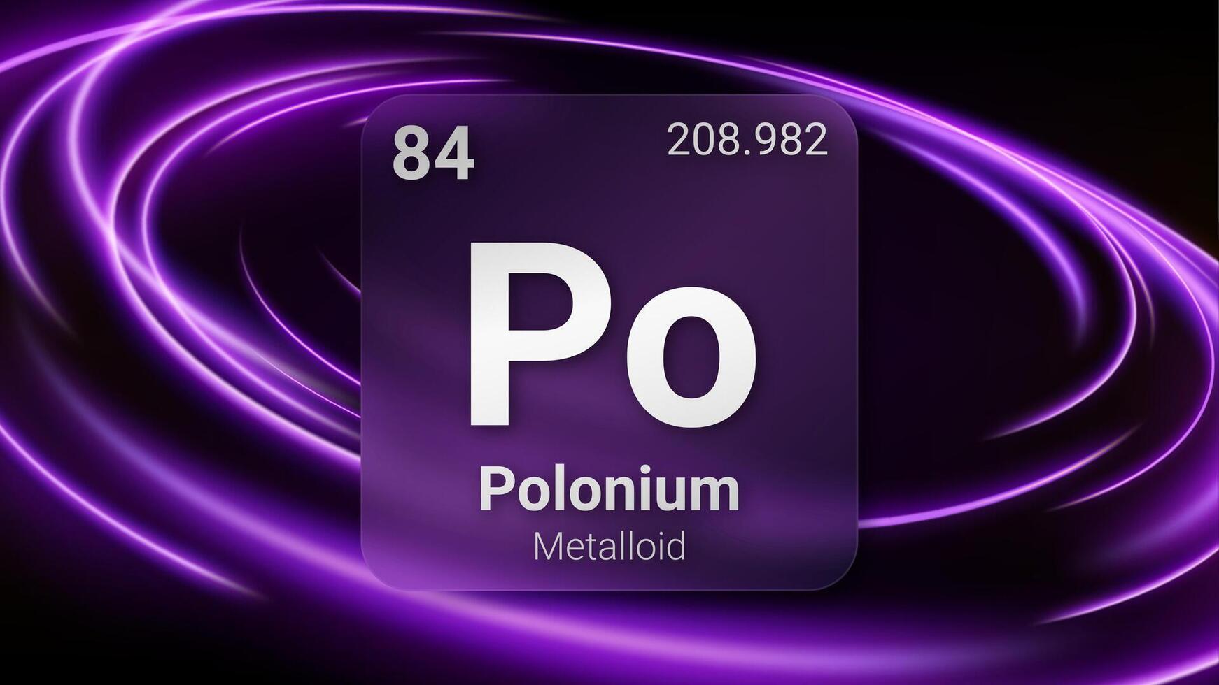Polonium Metalloid, Glass Morphism Element Futuristic Neon Light Glow Background Periodic Table, Chemical Symbol, Name, Atomic Mass, Atomic Number, Illustration vector