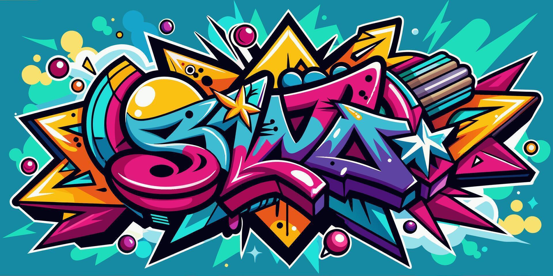 Colorful Graffiti Art with Star Elements and Bold Letters vector