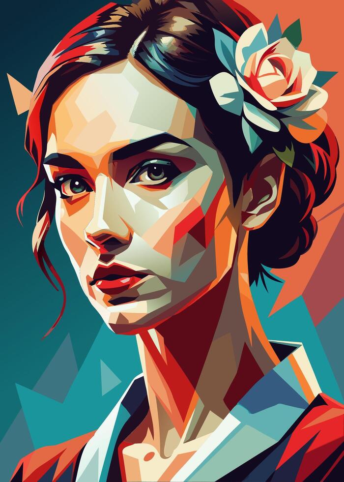 Colorful illustration of a woman with a rose in her hair in a modern style vector