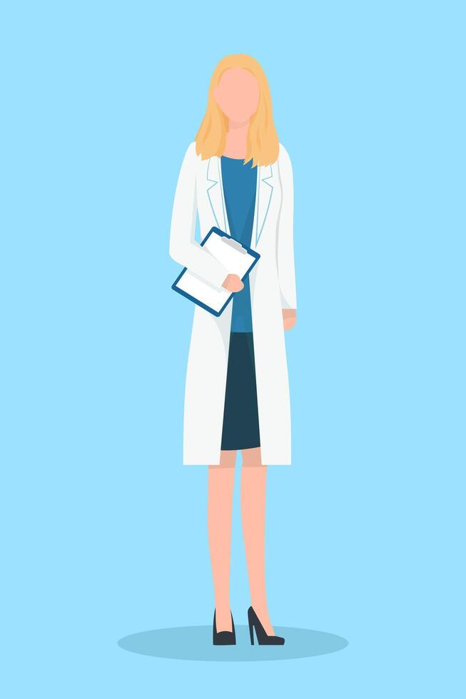 Avatars of female medical worker with blond hair, in uniform with tablet documents . Flat style illustration isolated on white background vector