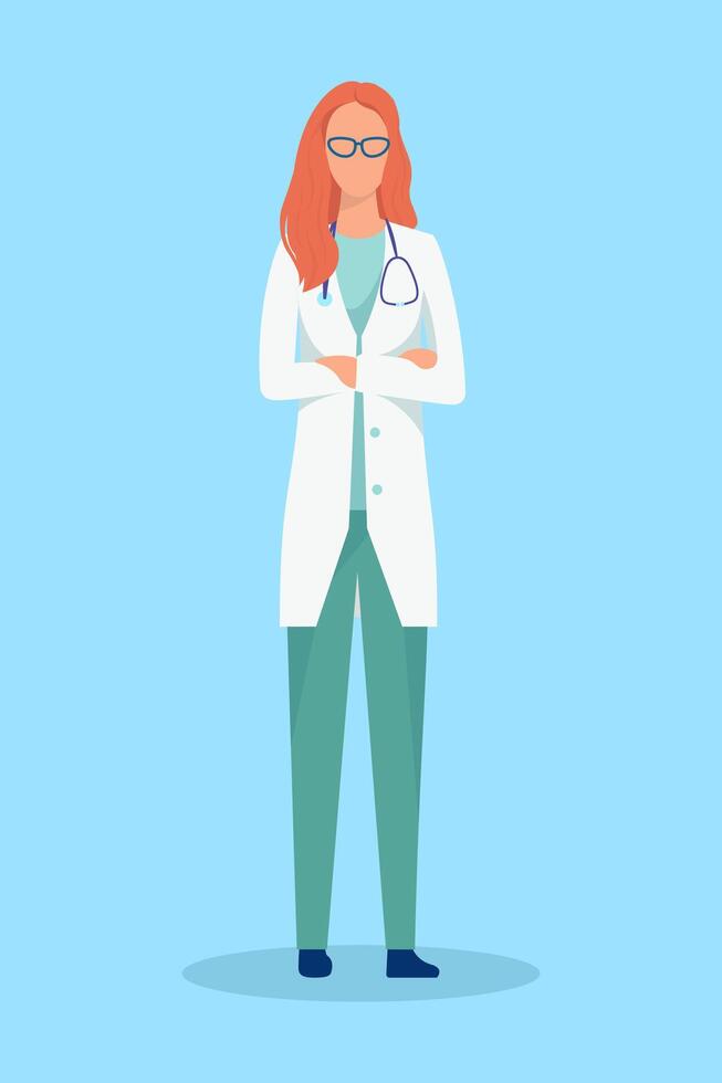 Avatars of female doctor with red hair, in uniform with stethoscopes. Flat style illustration isolated on white background vector