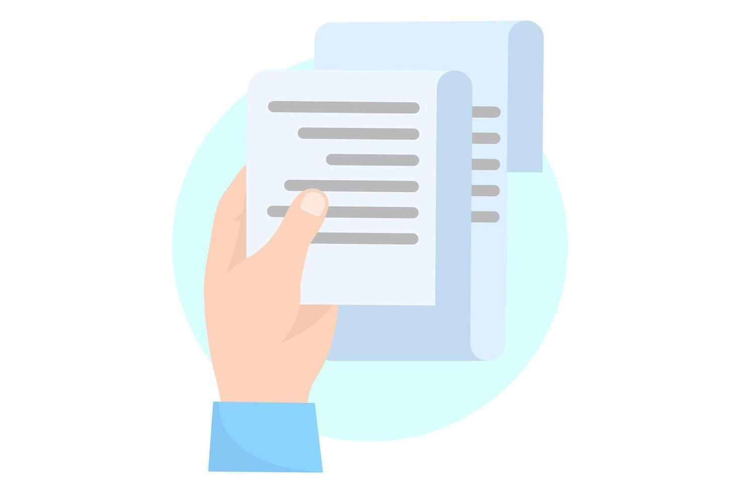Hand with bill or check for payment. Shopping flat style icons in red and blue colors vector