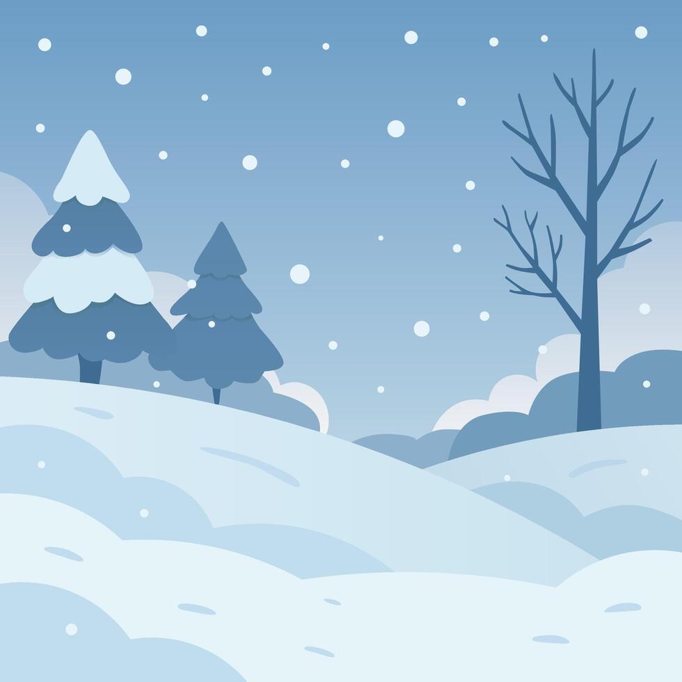 Winter Landscape Scene Flat Illustration with Snowfall vector