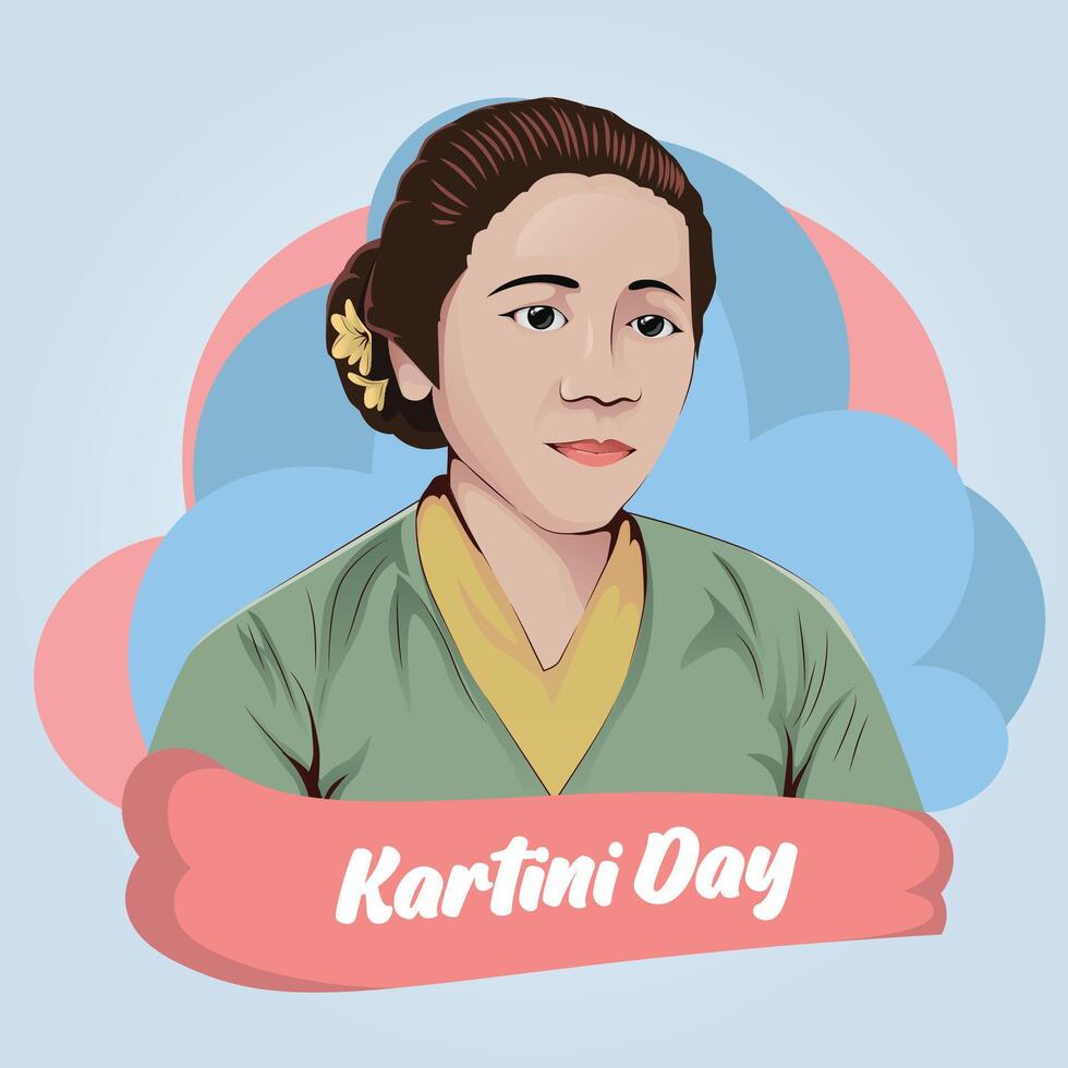 RA Kartini Day Flat Illustration with Portrait vector