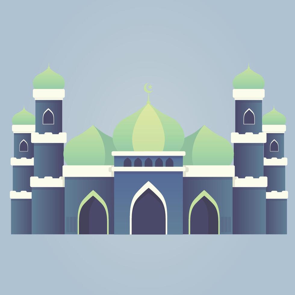 Green and Blue Mosque Flat Illustration with Minarets vector