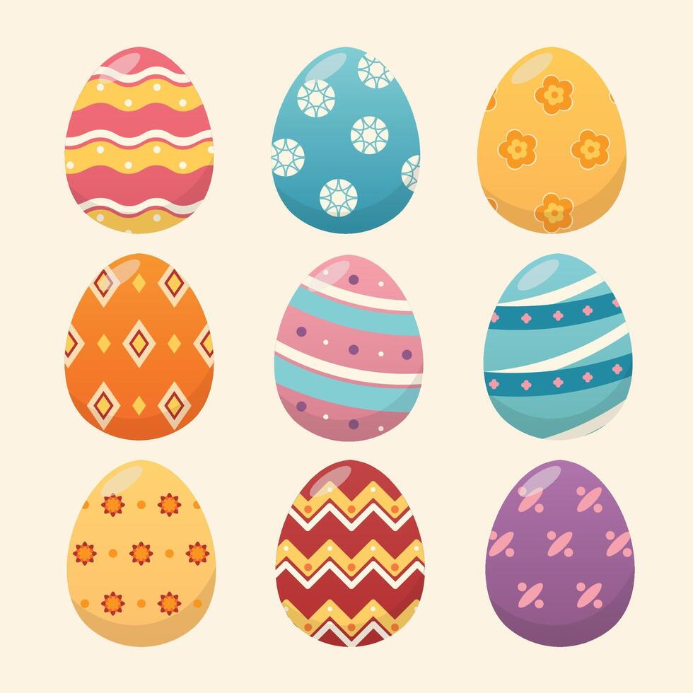 Set of Colorful Easter Eggs Flat Illustration vector