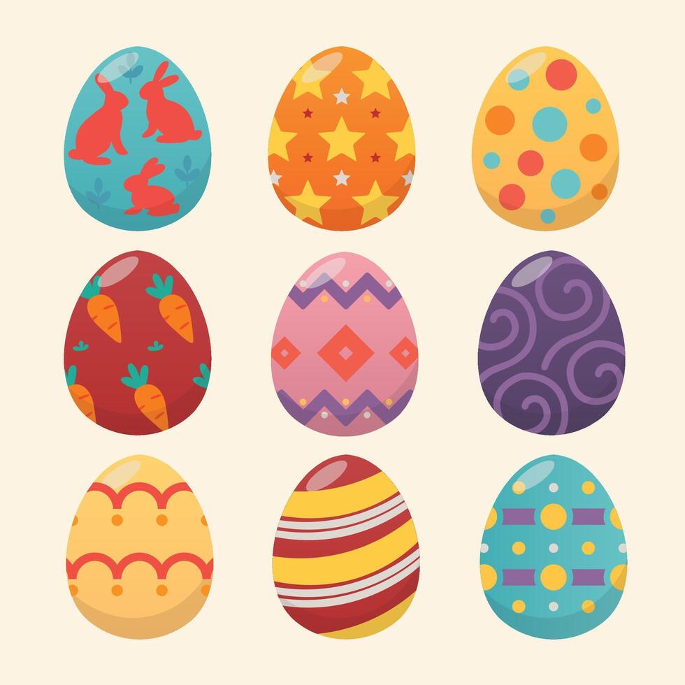 Set of Colorful Easter Eggs Flat Illustration with Various Pattern vector