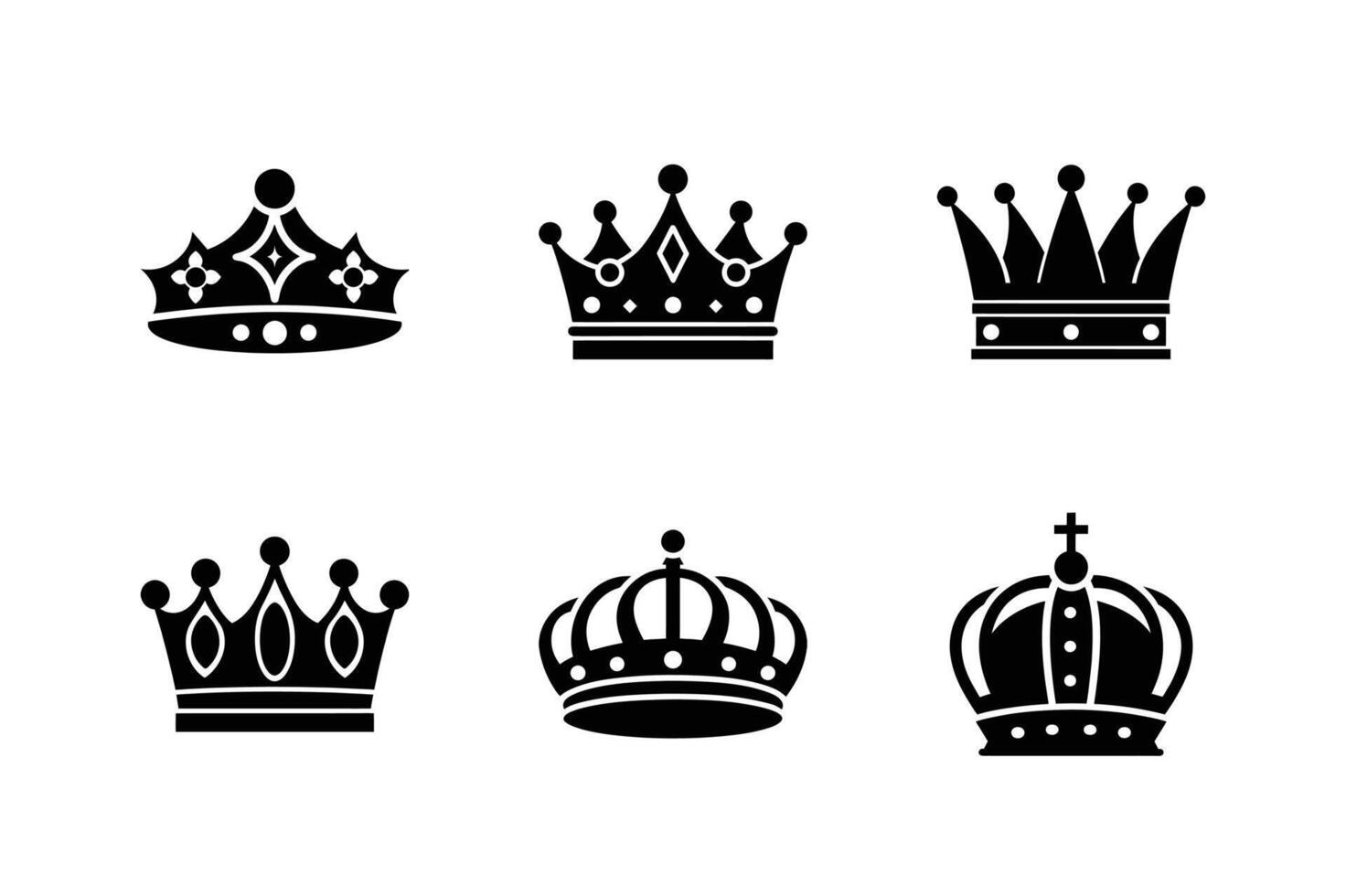 Six Different Crown Designs in a Simple Silhouette Style vector