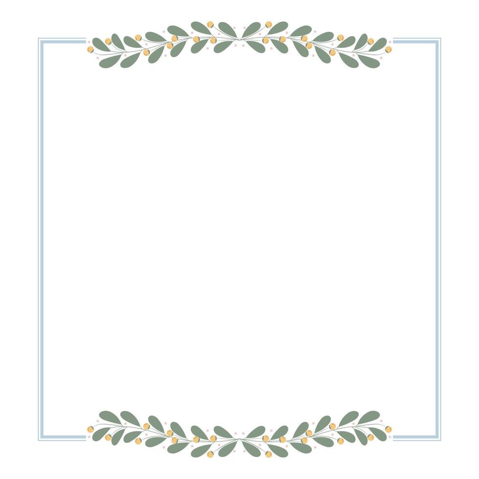Blue Wreath Border Frame Decorated With Yellow And Green Floral Leaves vector
