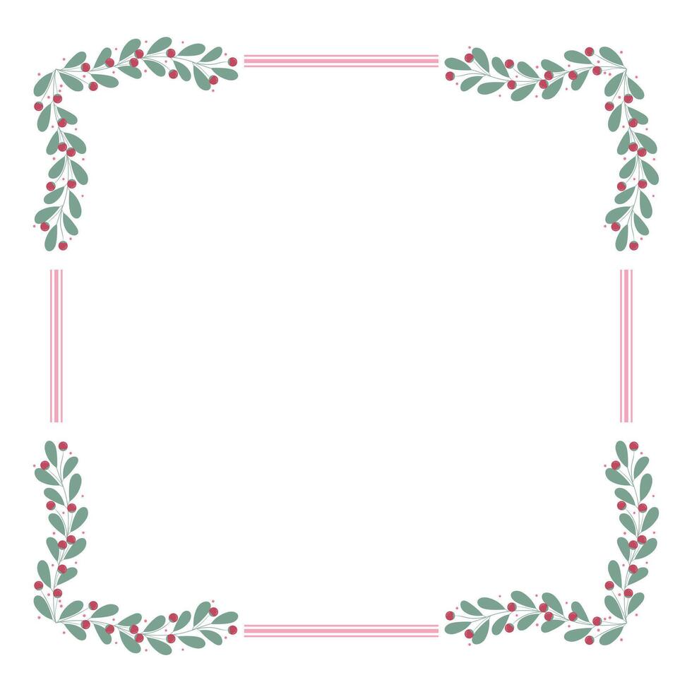 Green And Pink Wreath Border Frame Decorated With Green Floral Leaves vector