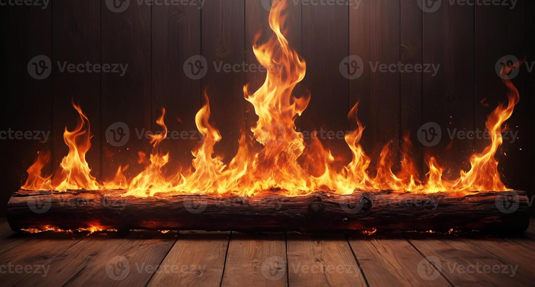 A log burning in a fireplace with flames photo