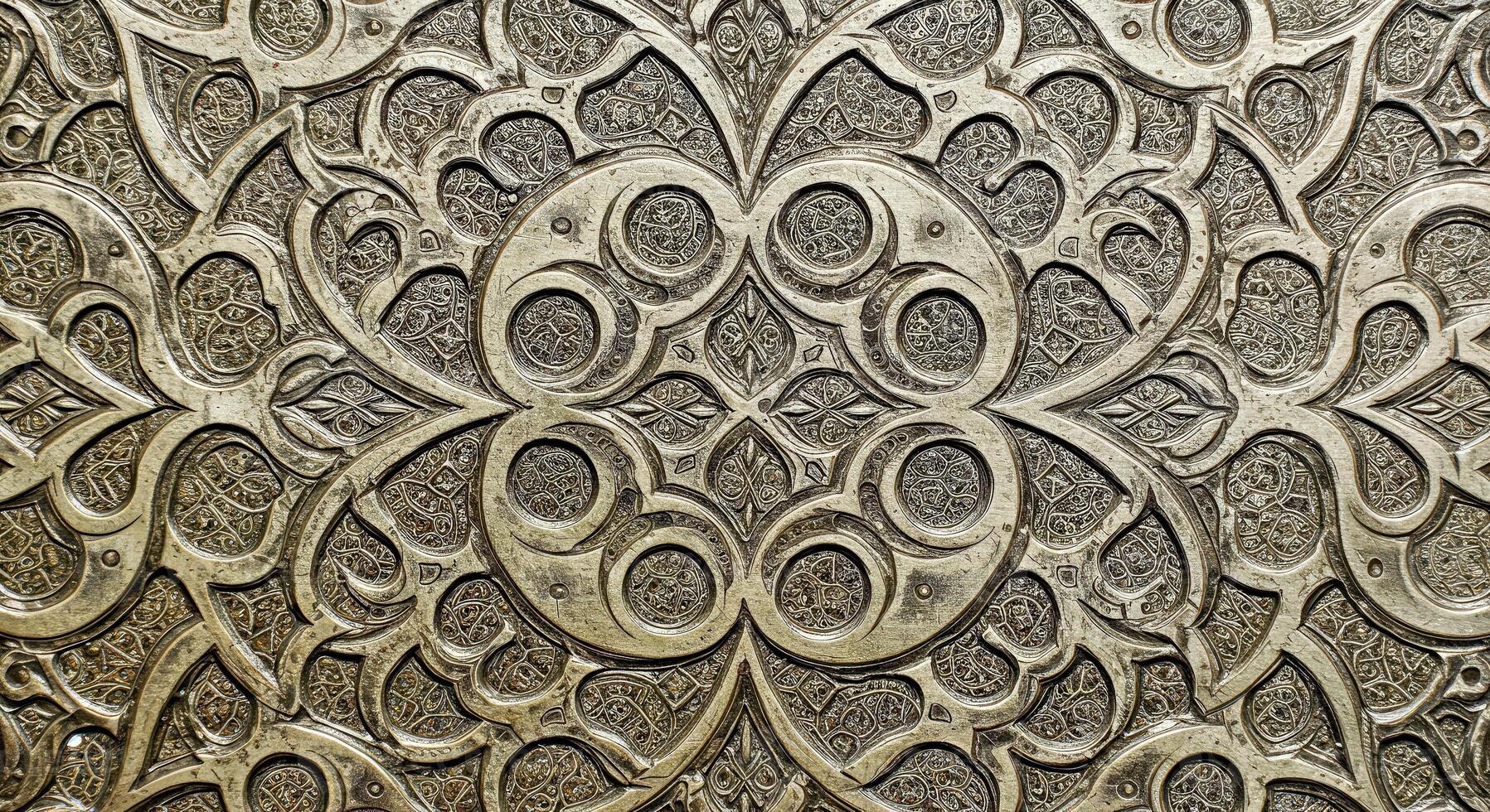 An ornate metal wall with a pattern photo