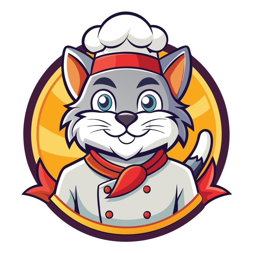 Cartoon Illustration of a Chef Cat Mascot Logo vector