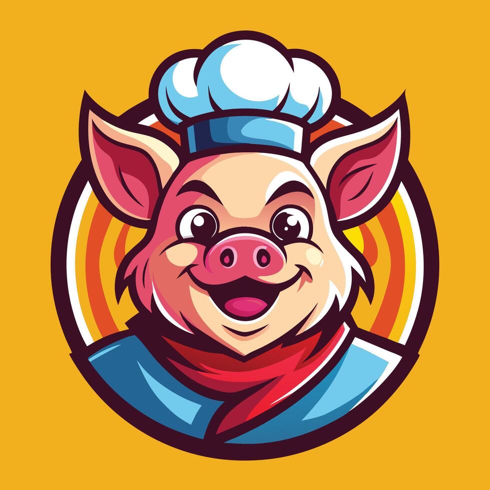 Gradient Grayscale Pig Chef Logo Illustration for Food and Restaurant Industry vector