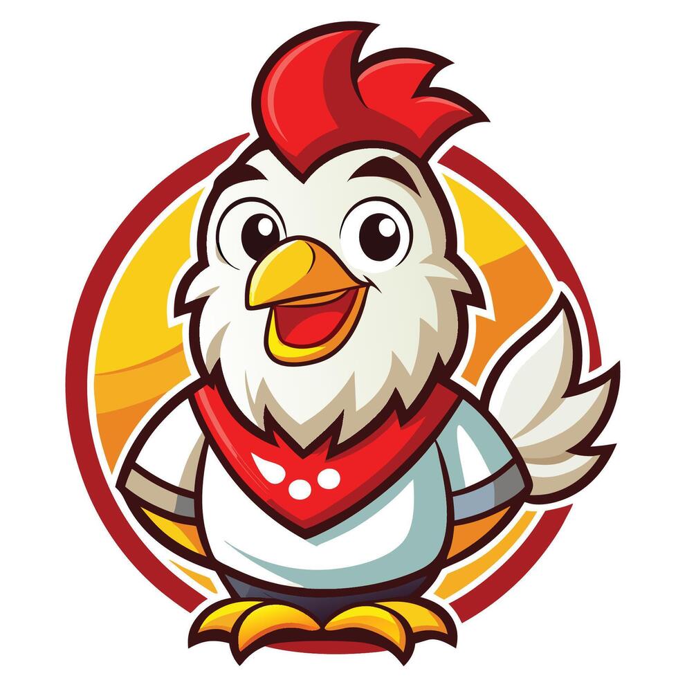 Cheerful Logo Illustration of an Adorable Cartoon Chicken Mascot vector