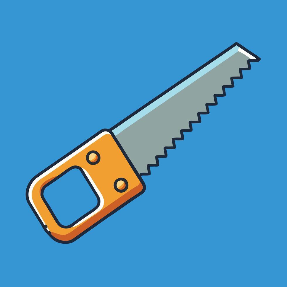 A Hand Saw Illustration with an Orange Handle and Grey Blade for Carpentry Woodworking and DIY Projects vector