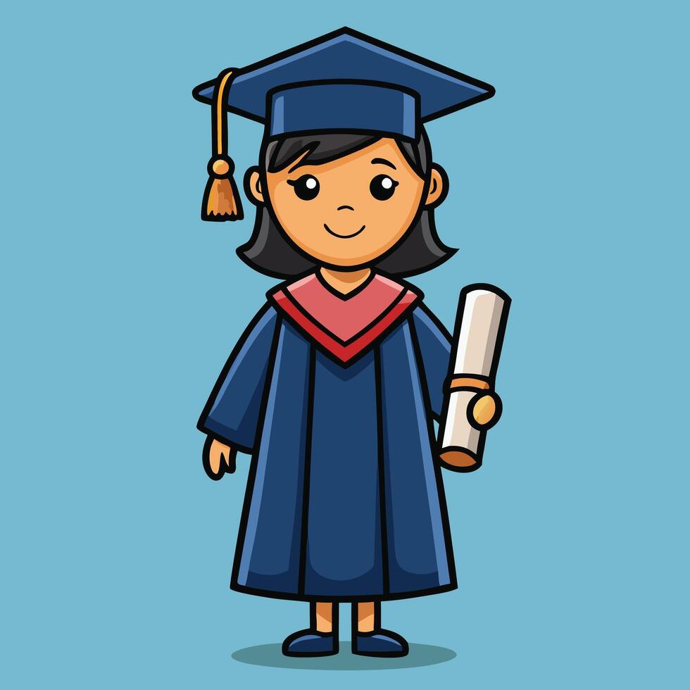 Adorable Cartoon Graduation Girl Holding Diploma Certificate Illustration vector