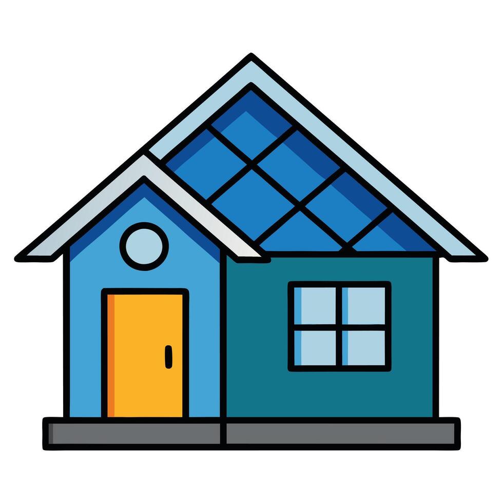 Charming House with Solar Panels EcoFriendly Home Design Illustration vector