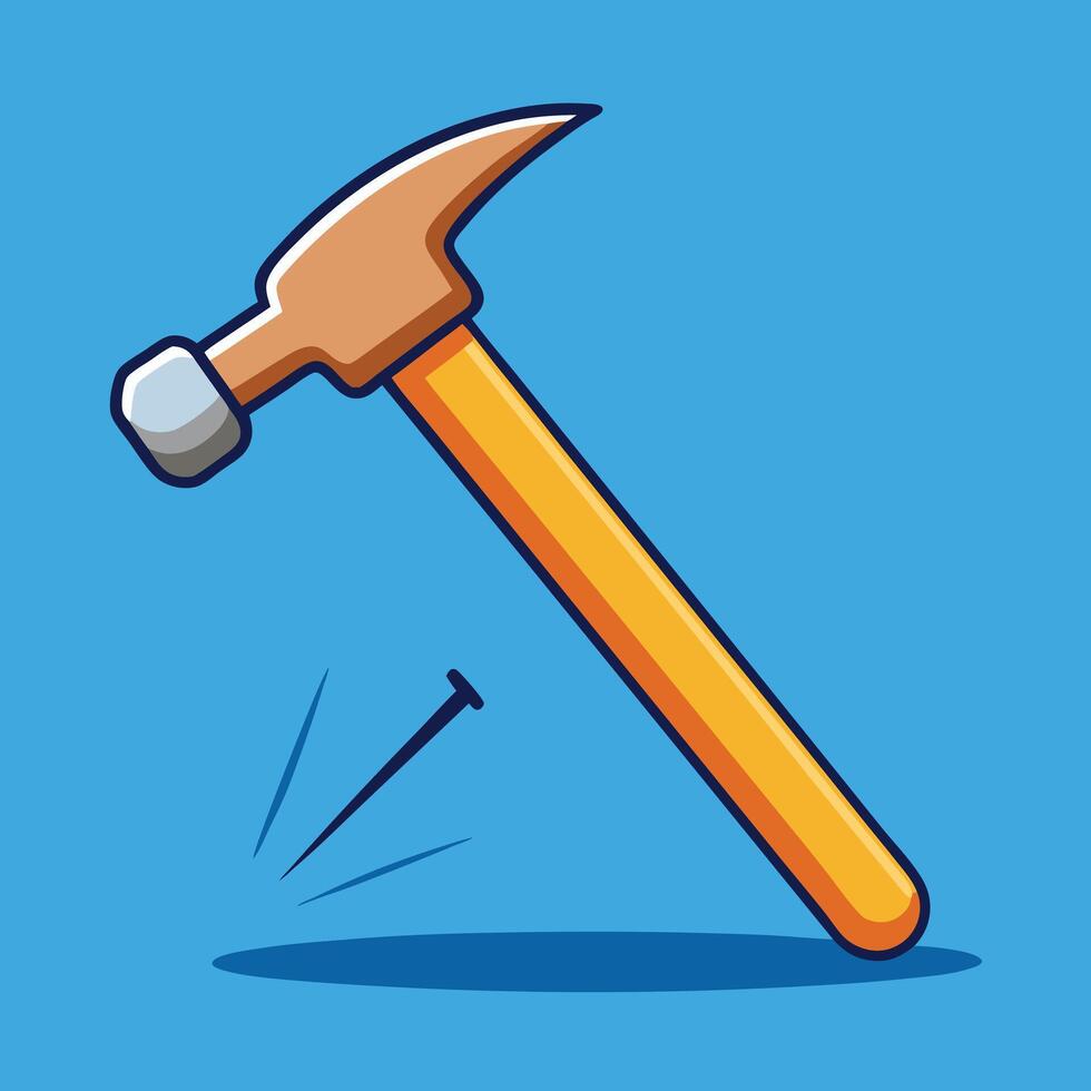 A Cartoon Hammer About to Strike a Nail Construction Tool Illustration vector