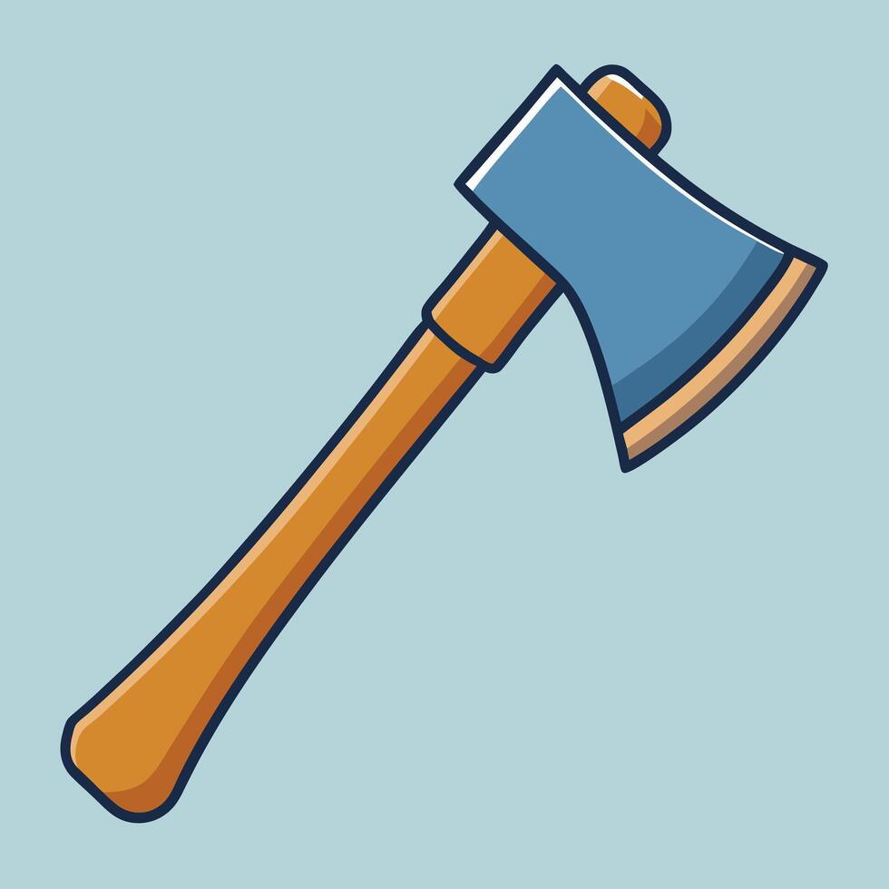 A Cartoon Illustration of a Classic Hand Axe with a Wooden Handle and Blue Steel Blade Perfect for Lumberjacking Wood Chopping and Camping Adventures vector
