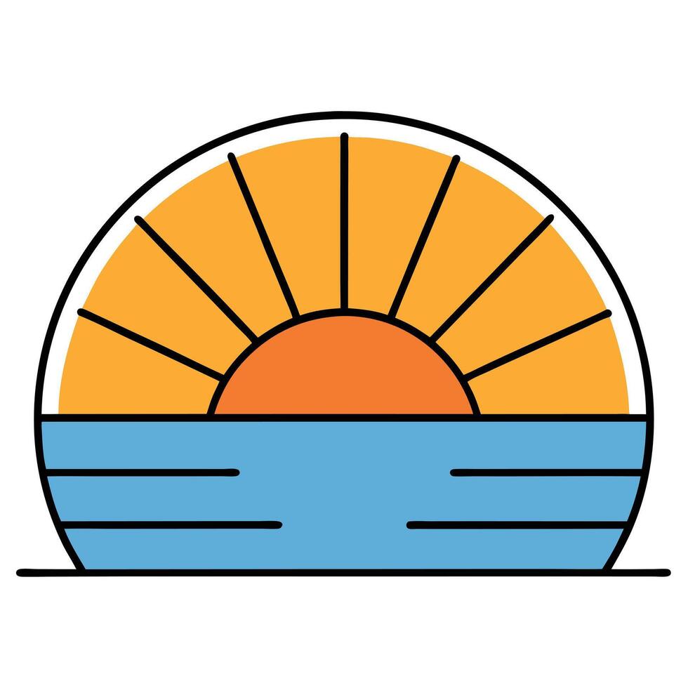 Summer Sunset Ocean Scene Graphic Design Illustration Art vector