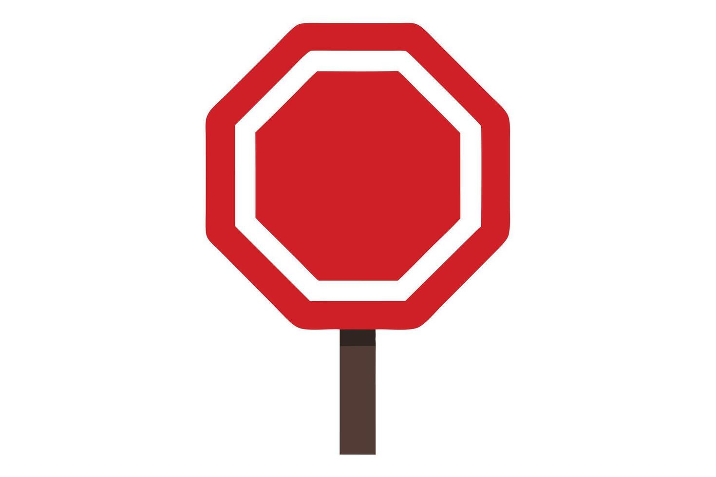 Red Octagon Shape Signboard with White Border on a Brown Pole vector