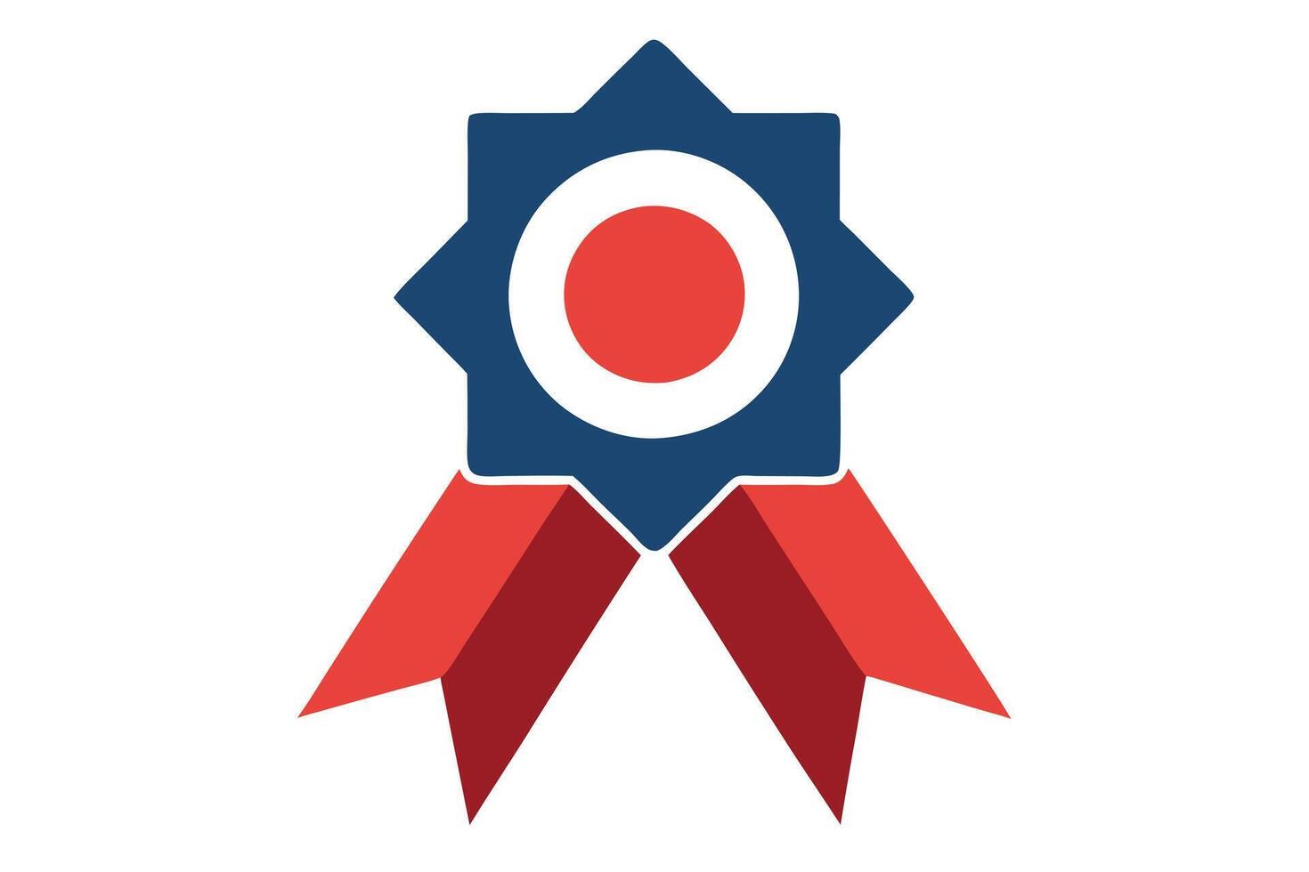 Ribbon Emblem with Blue Star and Red Circle Design on White Background vector