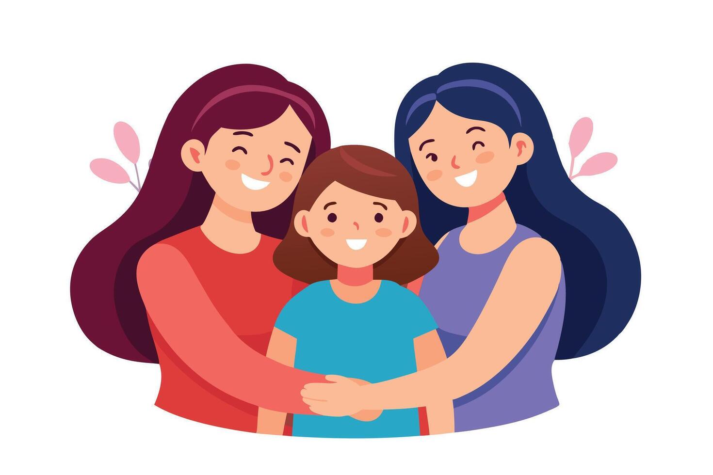 Cartoon Women Hugging Child with Love on White Background Flat vector
