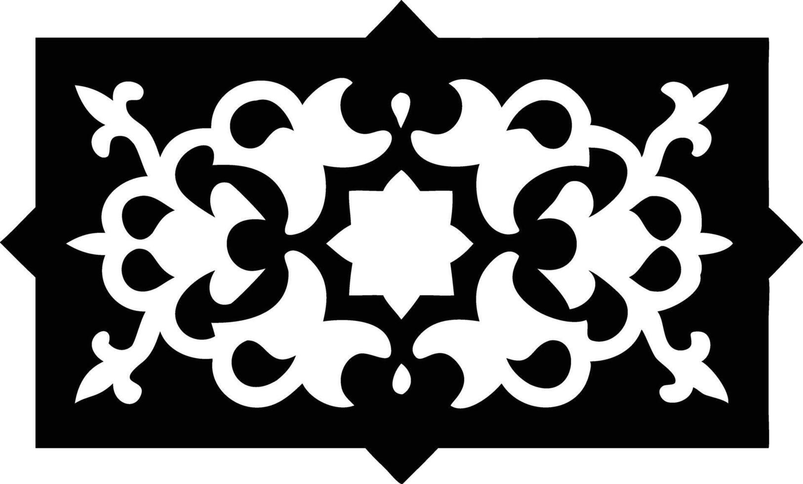 Ornament with Geometric Floral Motifs on Black, White Decorative Pattern vector