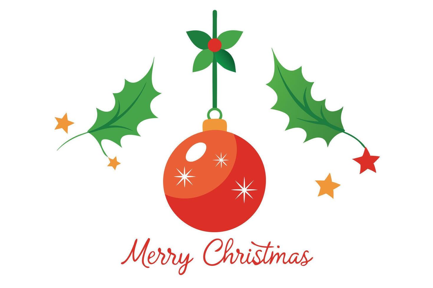 Christmas Ornament and Holly with Stars on White Background Holiday vector