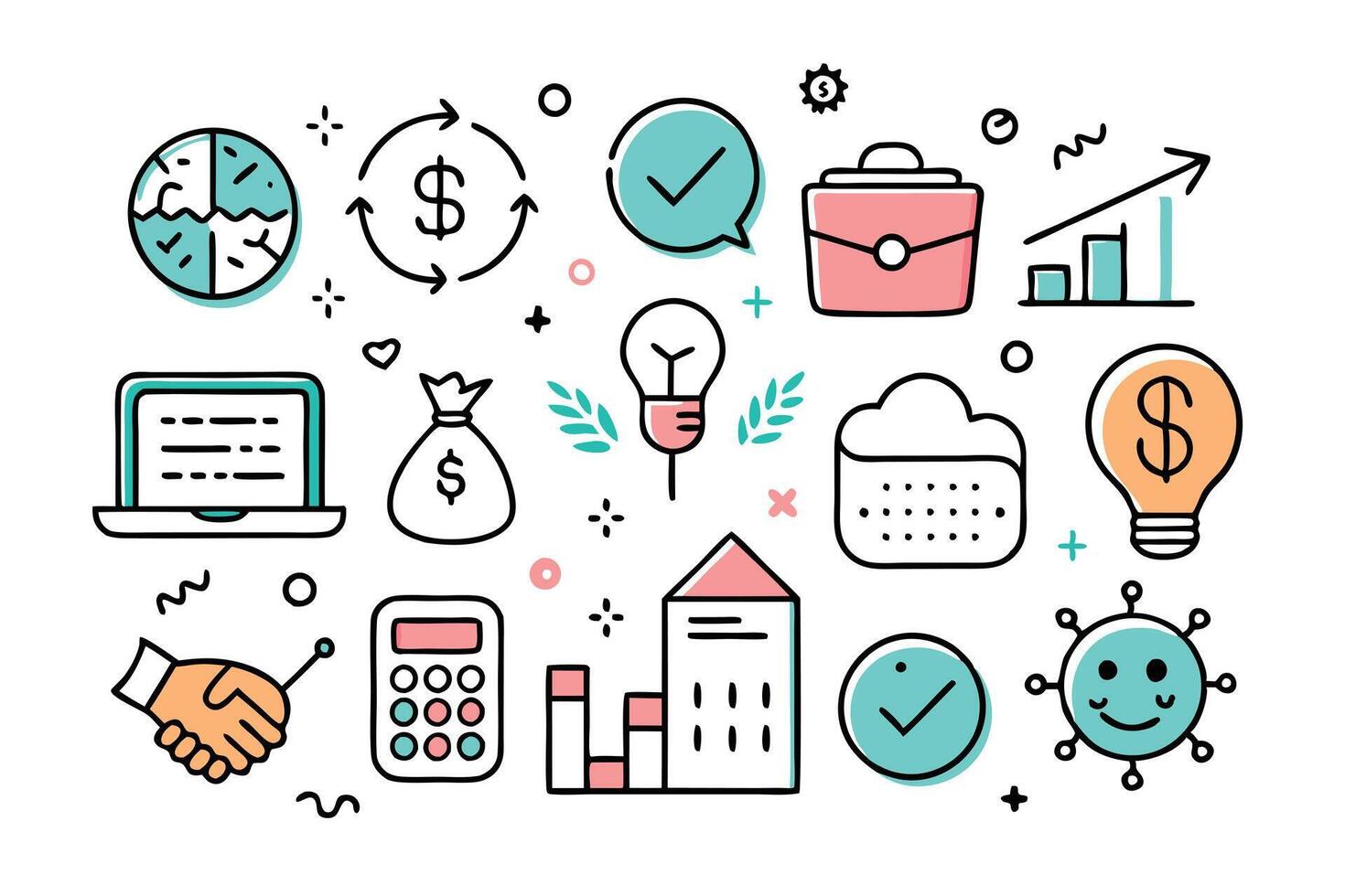 Finance Icons Set with Money, Graph, Calculator in Trendy Flat Line Style Isolated vector