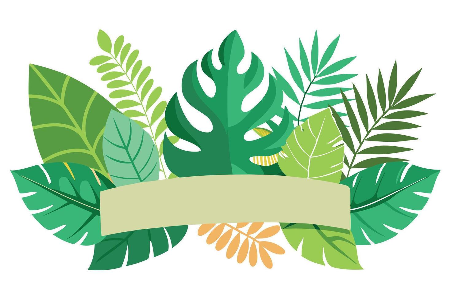 Lush Tropical Leaves with Blank Banner on White Background Botanical Design vector