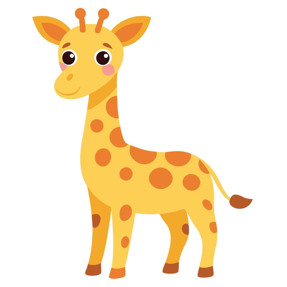 Adorable Cartoon Giraffe with Brown Spots Isolated on a White Background vector