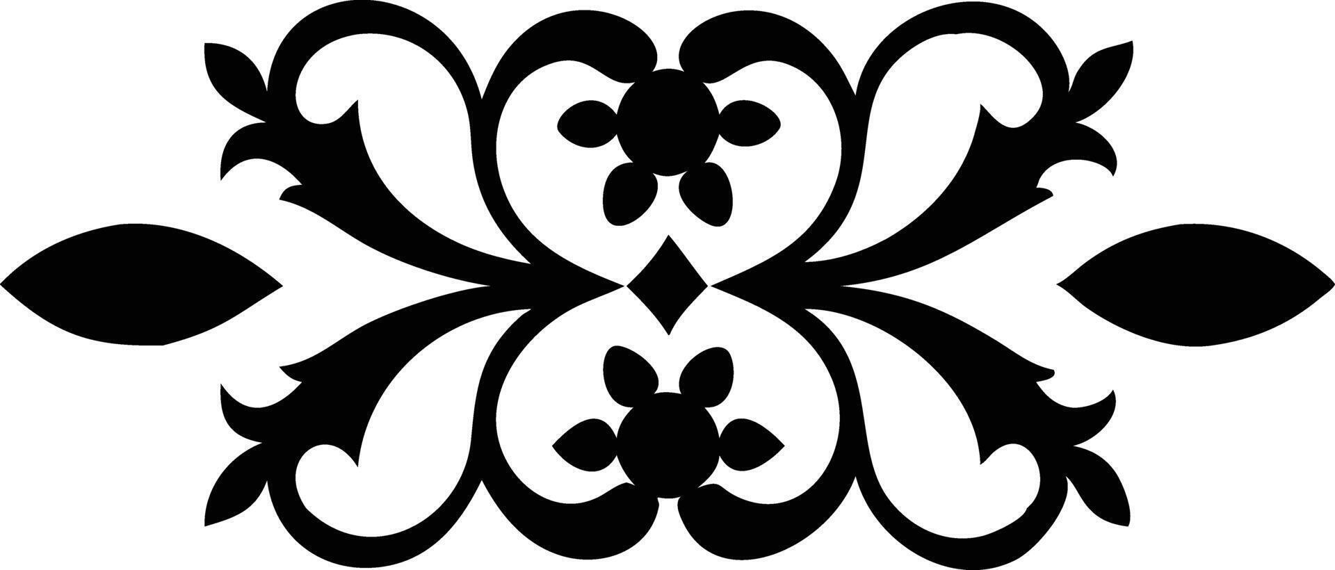 Decorative Floral Ornament Symmetrical, Black Curlicues, Leaf Accents On White vector