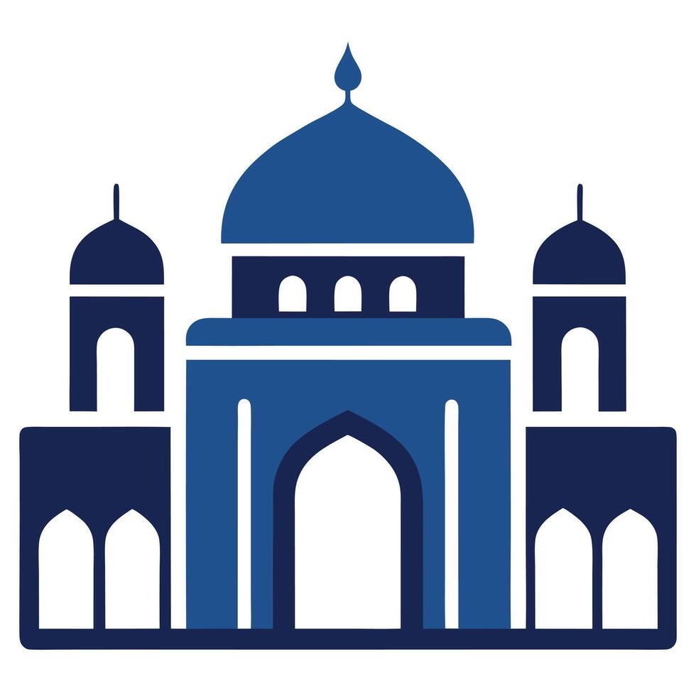 Stylized Mosque Icon Dark Blue Architectural Silhouette on White Backdrop vector